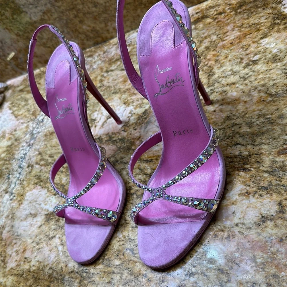 Christian Louboutin Pink Embellished Heels - Picture 2 of 11